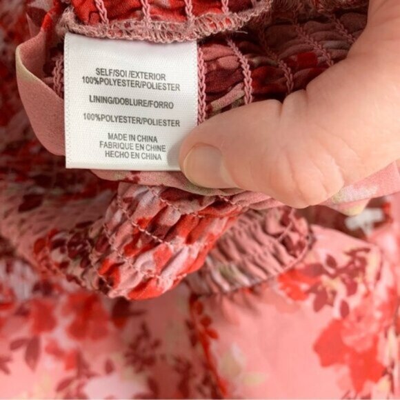 Wayf Women's Blouse Floral Print Smocked Waist Top Pink Red V-neck Boho chic S - Picture 9 of 13